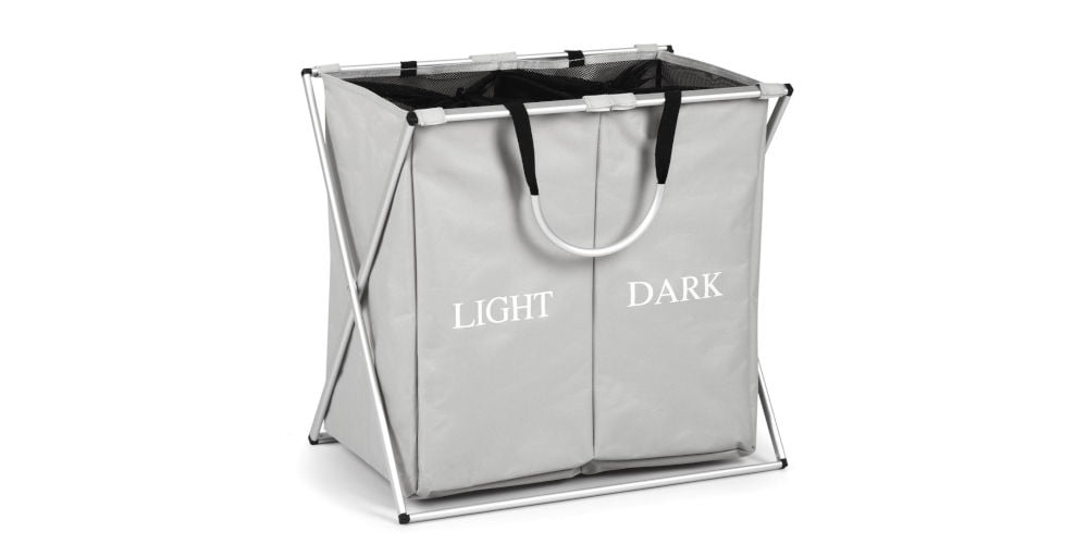 DOKEHOM DKA0203GY Large 2 Sections Laundry Basket